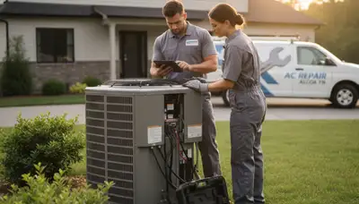 HVAC technician performing AC repair service in Knoxville TN for acrepairknoxvilletn.com