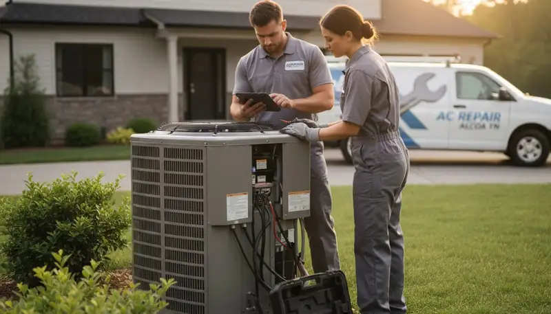 HVAC technician performing AC repair service in Knoxville TN for acrepairknoxvilletn.com