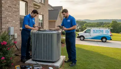 Professional AC repair technician servicing air conditioner unit in Knoxville, TN