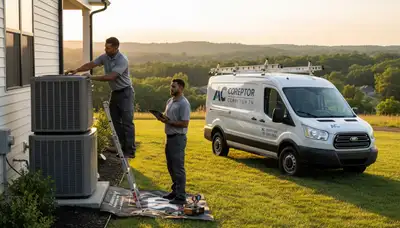 Professional AC repair technician servicing air conditioner in Knoxville, TN home