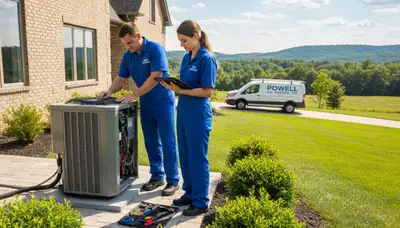 Professional AC repair technician servicing air conditioner unit in Knoxville, TN