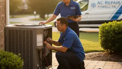 Professional AC repair technician servicing air conditioning unit in Knoxville, TN
