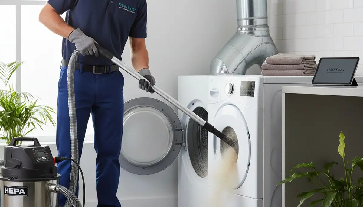 Technician performing professional dryer vent cleaning in Knoxville TN home for improved airflow