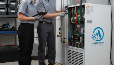 Technician performing heating repair on furnace in Knoxville, TN for Five Star Cooling