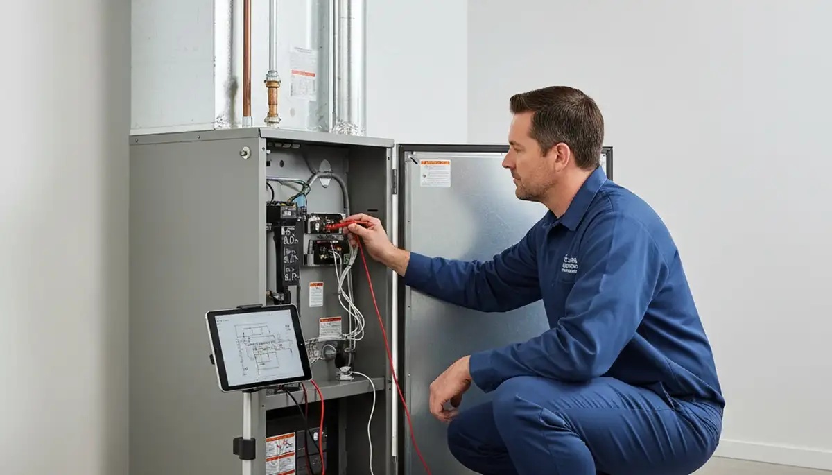 Technician performing furnace repair in Knoxville, TN for Five Star Cooling heating service